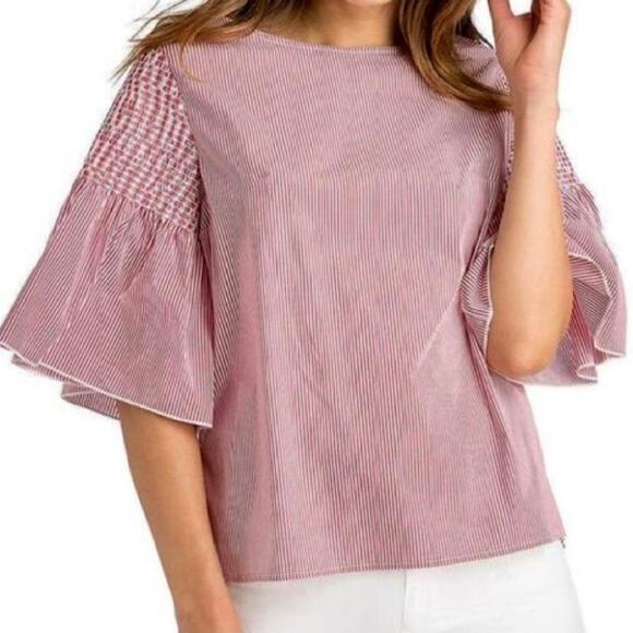 Vineyard Vines Shirt Womens S Red White Striped Keyhole Back Flutter Sleeves - Picture 2 of 11